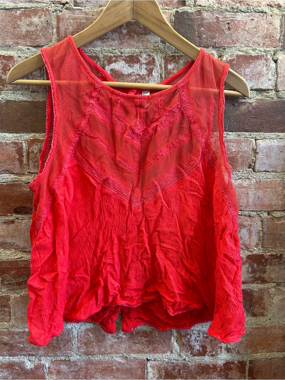 Free People Red Tank Too Flowy With Lace Size Med